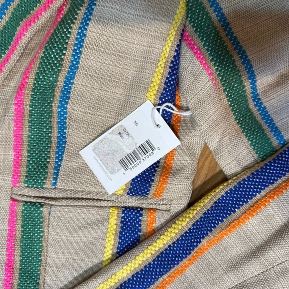 Ecru Striped Linen Fringe Bohemian Blazer Size XS New With Tags - Picture 7 of 9